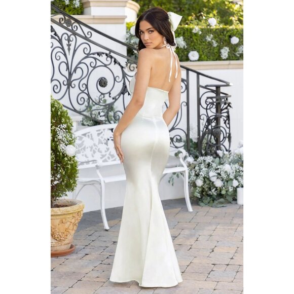 Club L London Grandeur White Halter Satin Maxi Dress Tie-neck Bridal  US size 6 - Picture 2 of 14